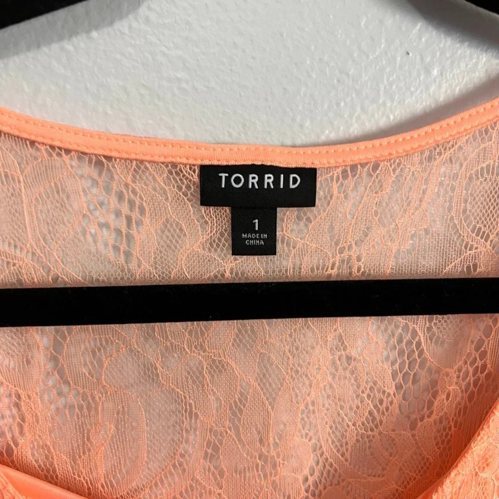 Torrid Peach Ruffle Lace Top with Attached Cami - Picture 2 of 3